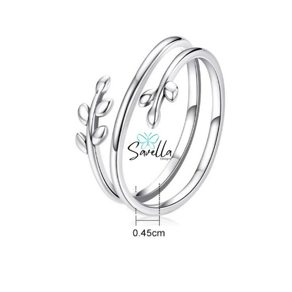 Resizable Minimalist Solid 925 Silver Leaf Ring - Picture 2 of 4